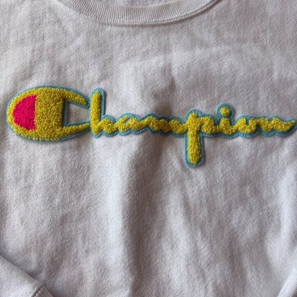 Vintage Champion Reverse Weave Sweatshirt | White | Rare Puffy Yellow Logo - Picture 3 of 12